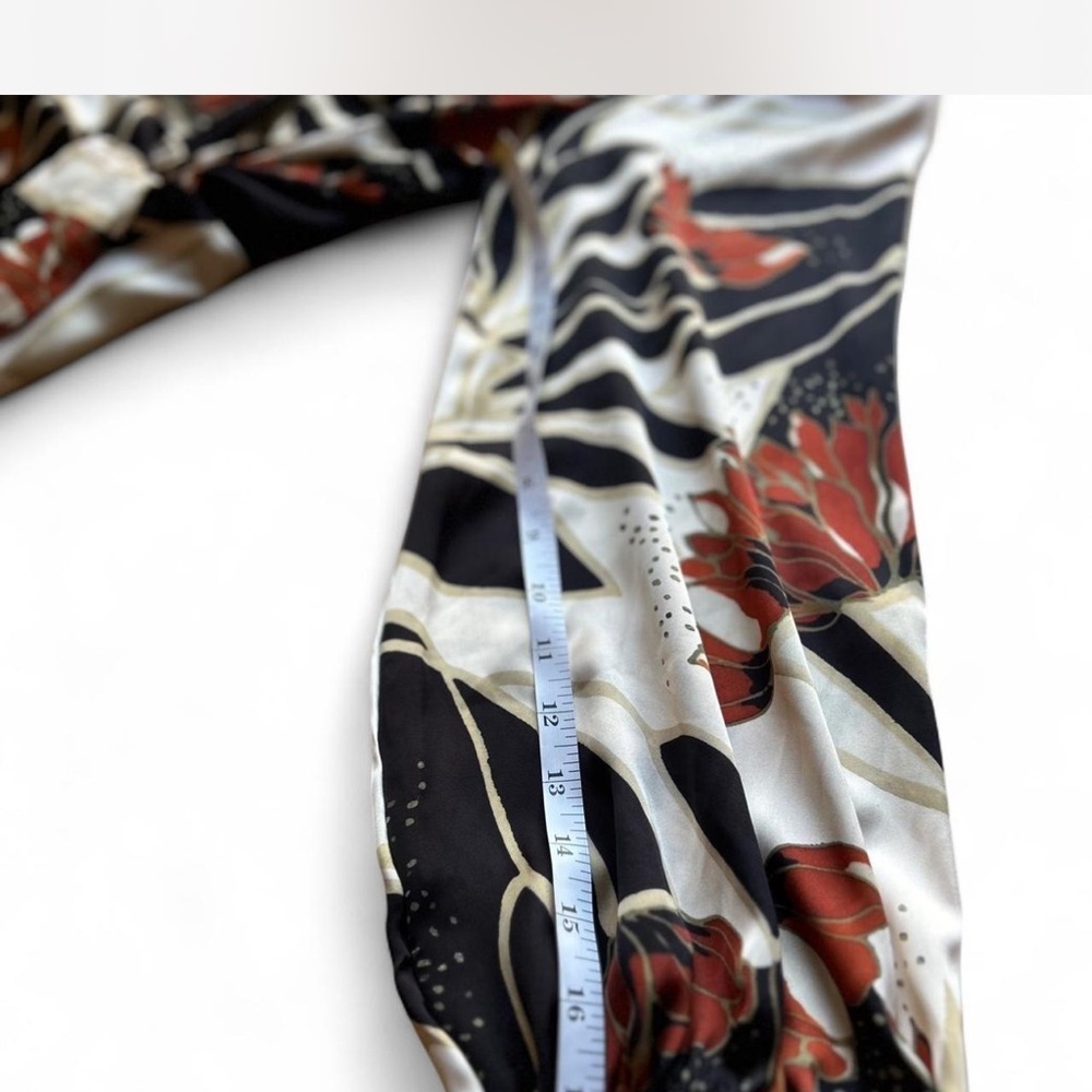 NWT Sam Edelman | Black and Tan Satin Wrap Wedding Guest Dress Floral Size 14 - Picture 4 of 6